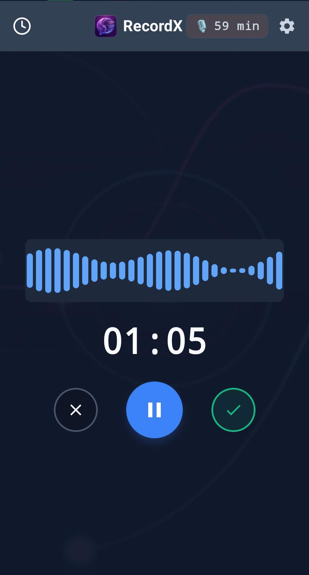 RecordX native app recording screen